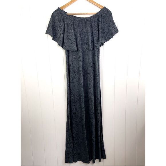 Soft Surroundings Gray Print Long Maxi Off Shoulders Shift Dress Size PM - Picture 2 of 8